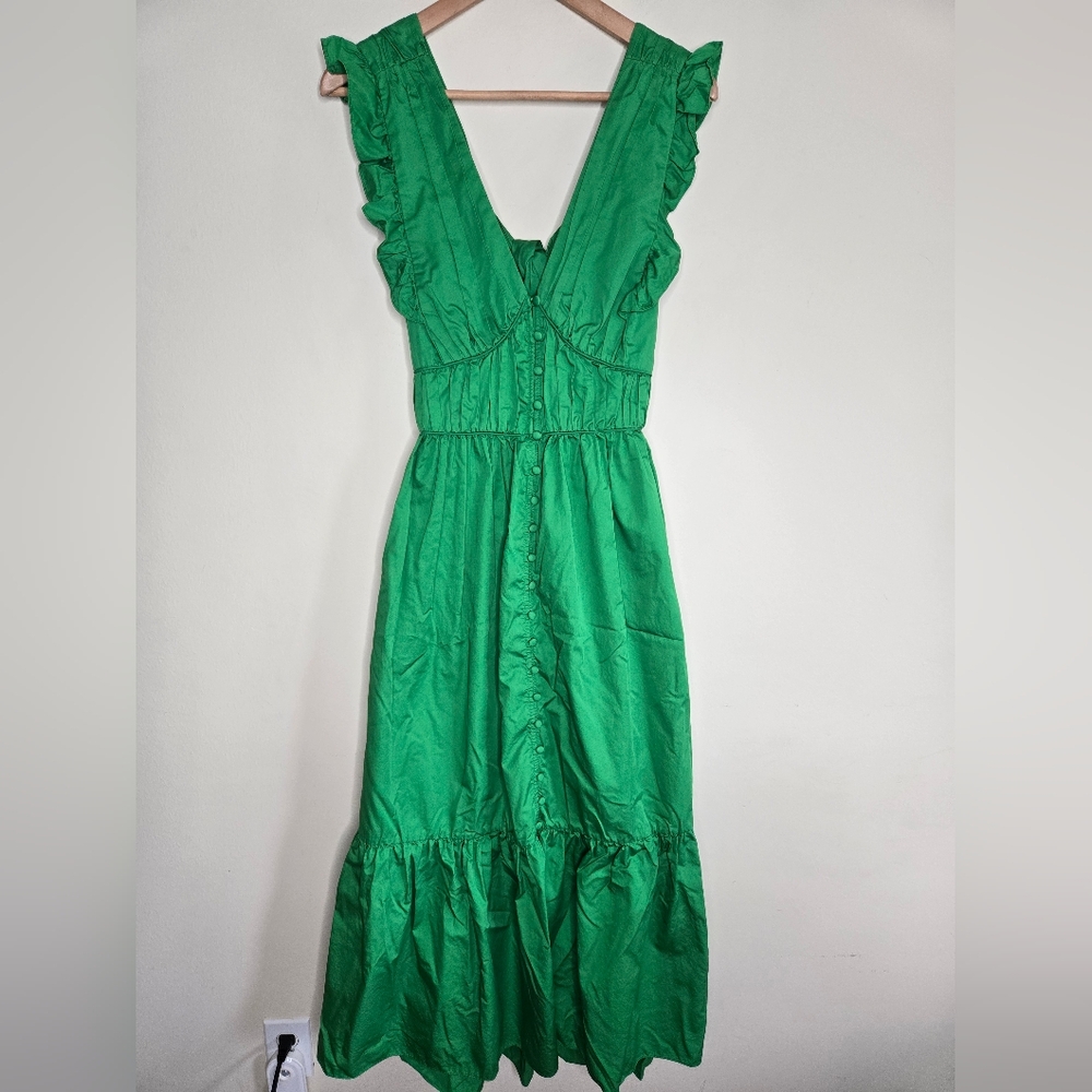 SELF-PORTRAIT 100% Cotton Short Sleeve Cut Out Back Tie Midi Dress - Picture 7 of 12